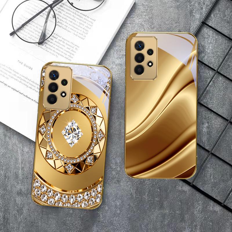 Golden horse sculpture For Samsung A 01 52S A04 A05S A10 A12 A13 22 23 24 36 42 M02 Note 10 20Ultra 8 9 Golden glass phone case