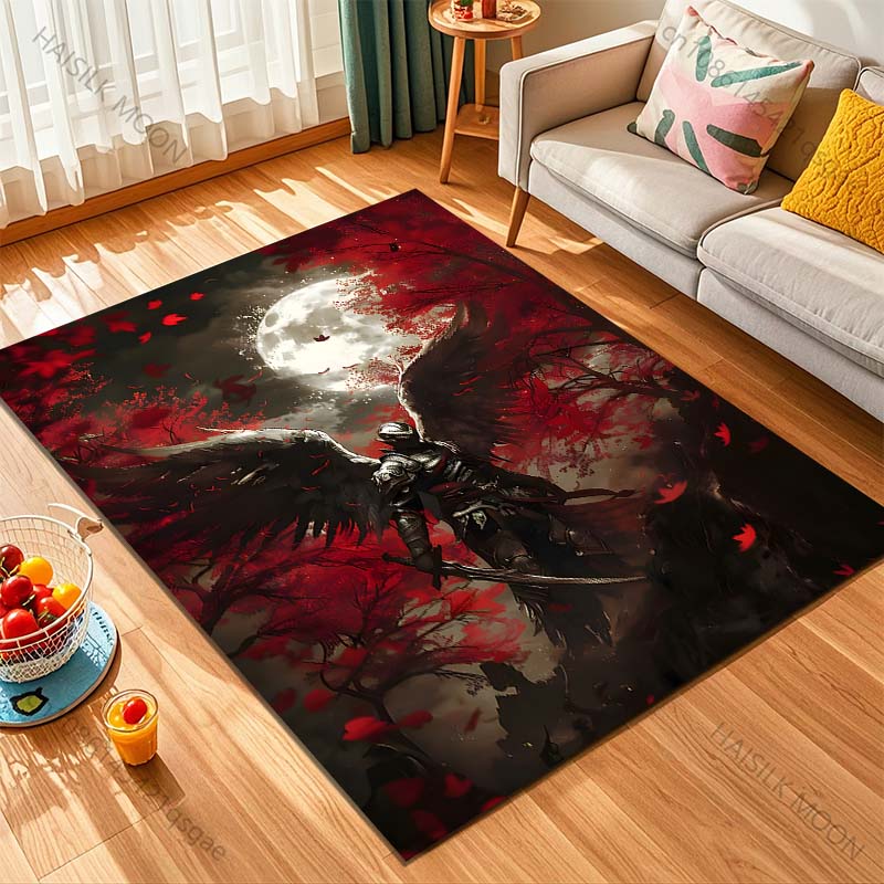 1PC Dark-winged Knight In Moonlit Forest Print Carpet Rug for Living Room Bedroom Sofa Doormat Home Decor Non-slip Floor Mat