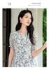 Jiuzi Anna Kou 100 Mulberry Silk Temperament Commuting Style Line Drawing Flower Dress for Women 2025 Summer New Style