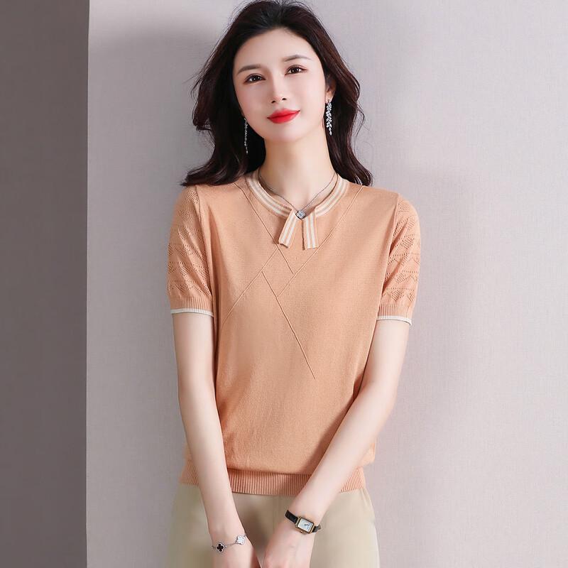 Women's Summer Ice Silk Knit Short-Sleeve T-shirt for Middle-Aged Women