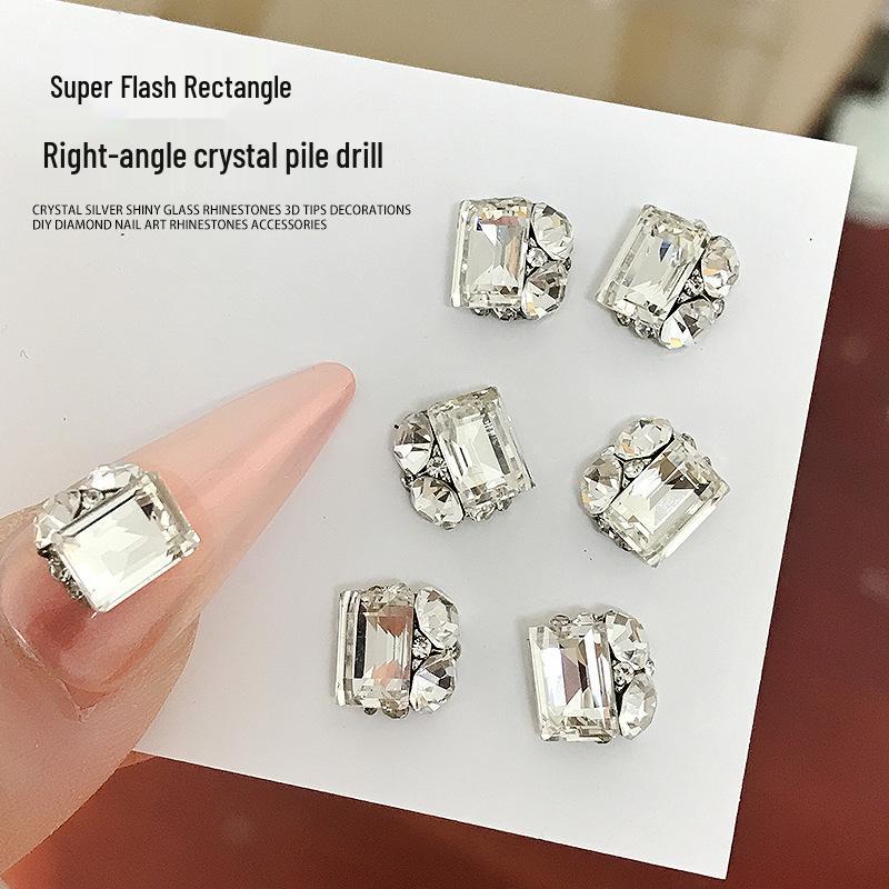 Xiaohongshu Rectangle Rhinestone Nail Art Accessories: Handmade Diamond Ball Rock Candy Alloy Nail Decorations