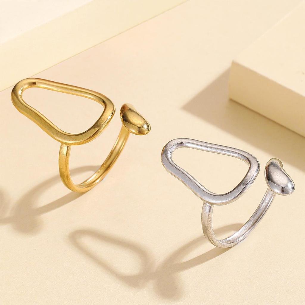 18K Gold-Plated Geometric Hollow Gourd Stainless Steel Ring for Women