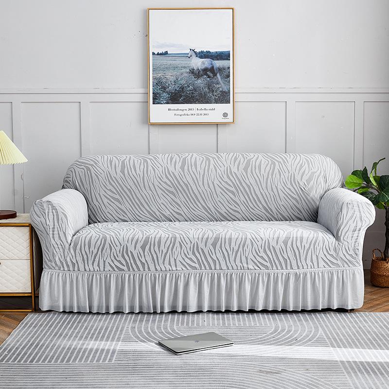 Thickened Elastic Jacquard Ruffle Sofa Cover for Three-Seater, Dustproof and All-Season.