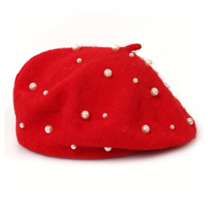 Women S Pearl Plush Beret Hat Vintage Fashion Elegant Lady Hat