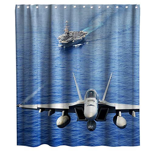Warcraft Deck Jet Fighter Shower Curtain For Military Fans Bathroom,Warship Plane Coast Shower Curtain Fabric Bathroom Curtains