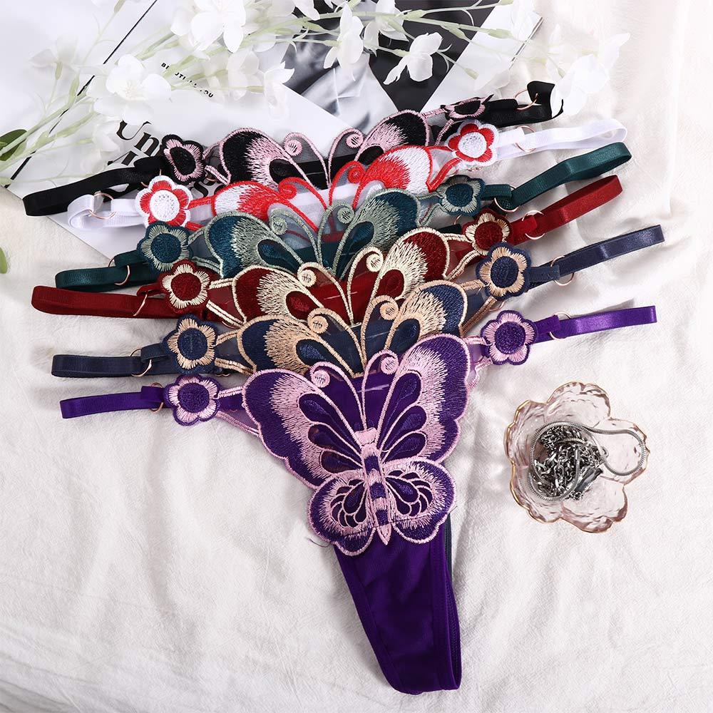 Comfortable Briefs Thong Embroidery Solid Color Women Panties Underpant Lingerie Sexy Underwear