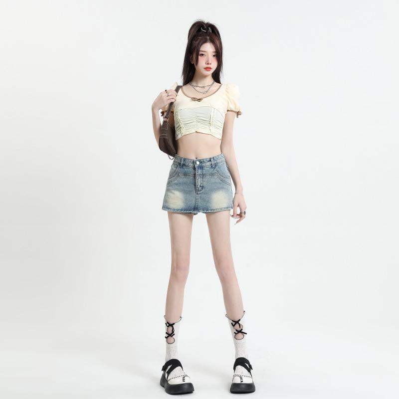 Denim Mini Skirt Women Summer High Waisted Slim A-line Skirt Shorts Female Streetwear Vintage Y2K Casual Simple Blue