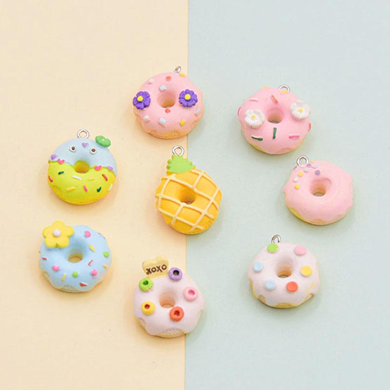 Pineapple Donut Resin Flower Keychain Charm - DIY Edible Ornament Toy Accessory