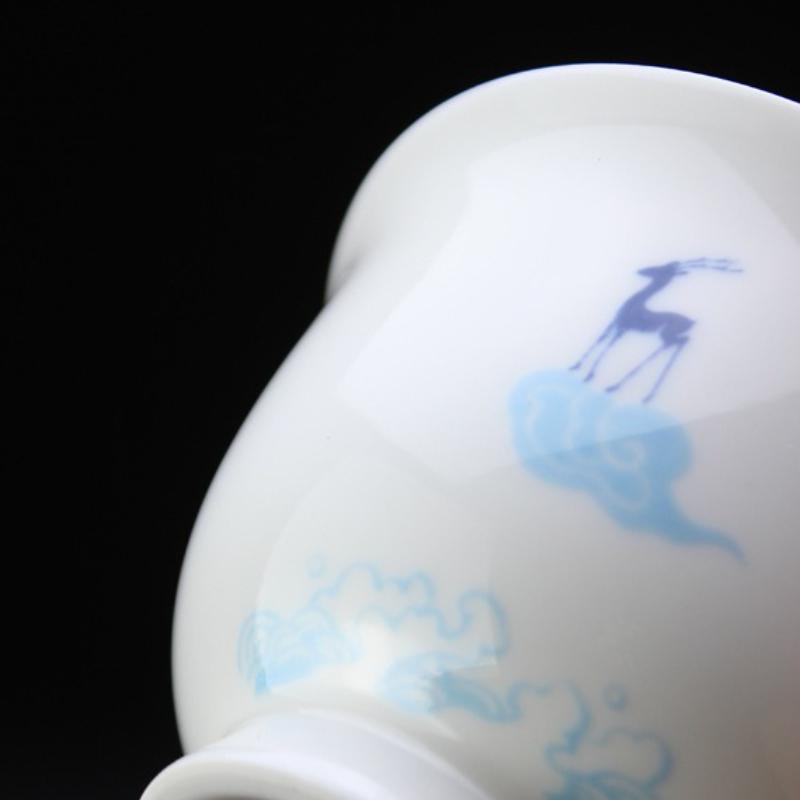 Hand-Painted Deer Gaiwan Household Ceramic Porcelain Tureen Chinese Kungfu Tea Sets Retro Teaware Drinkware Tea Ceremony Infuser