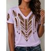 Women Summer T Shirt Vintage Floral Pattern Print Short Sleeve Tees Casual Printed Tops