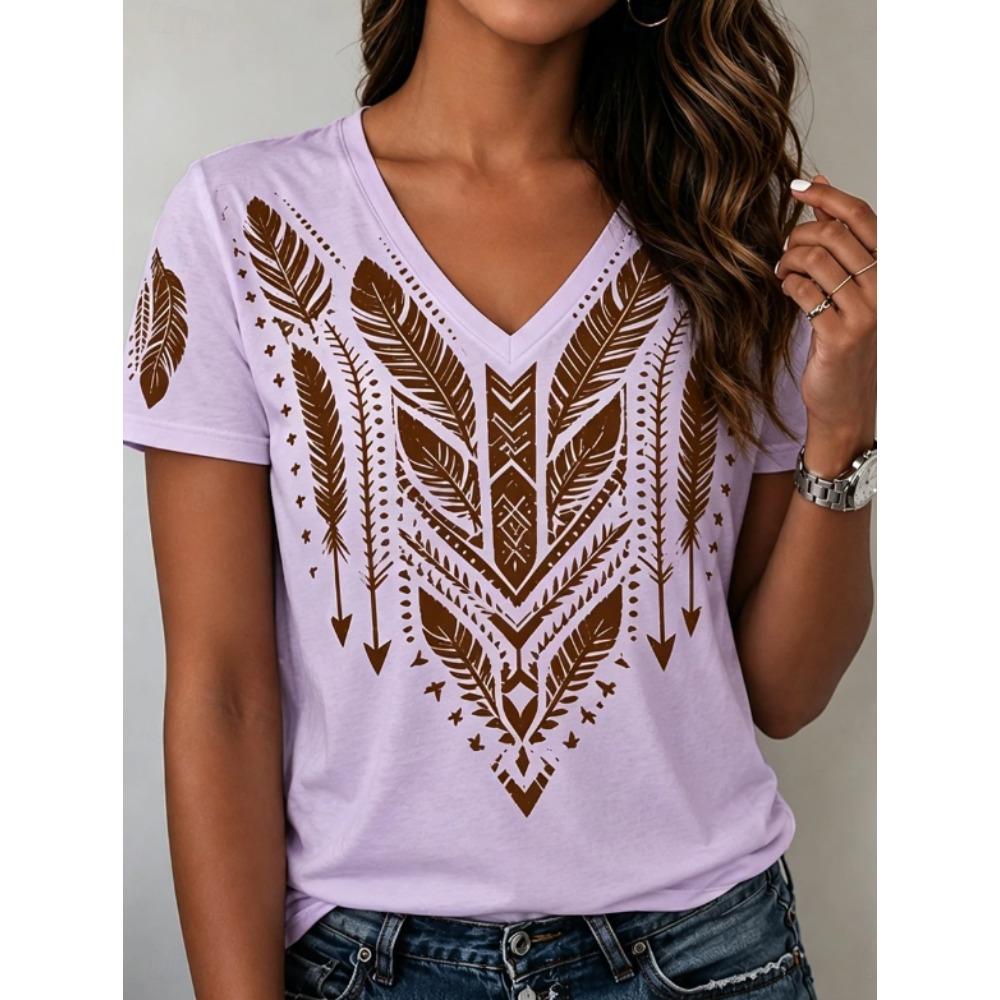 Women Summer T Shirt Vintage Floral Pattern Print Short Sleeve Tees Casual Printed Tops