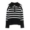 2024 Autumn Women's French Classic Black & White Striped Half-Zip Pullover Sweater