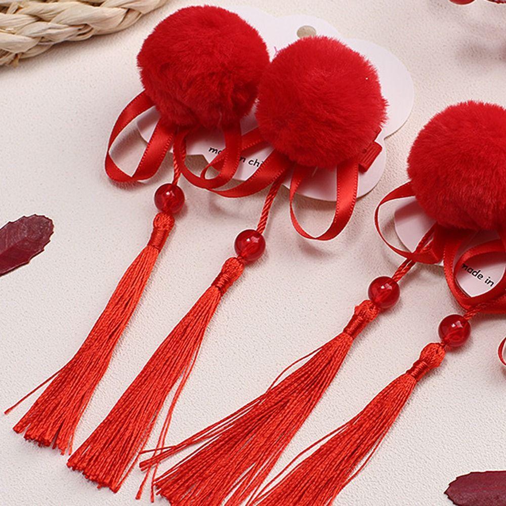 

2 шт. кисточка детский парик шпилька китайский стиль красный бант заколка детский бант парик новогодний праздничный 7