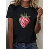 European Size Woman'S Casual Strawberry Mosaic Print T-Shirt | Soft and Comfortable Crew Neck, Vibrant Red Strawberry Design, Casual Attire