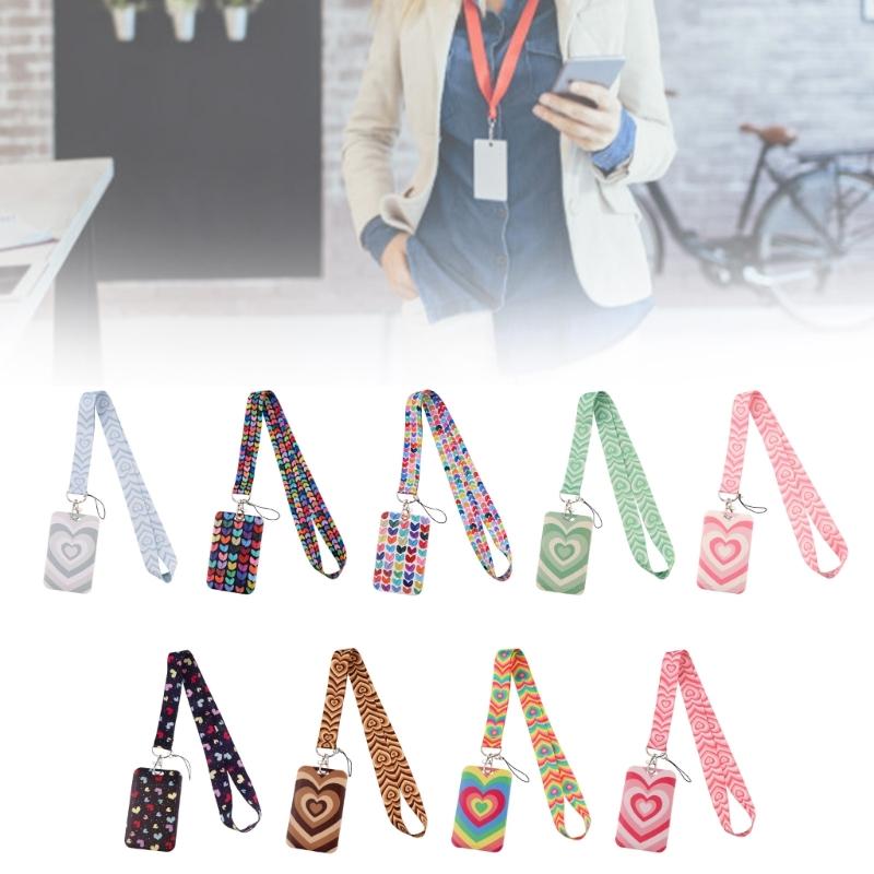 Lanyard mit Kartenetui Herzmuster ABS Kartenhalter Handy-Lanyard Kartenhülle für Arbeit Ausweishalter Buskarte Schlüsselzubehör