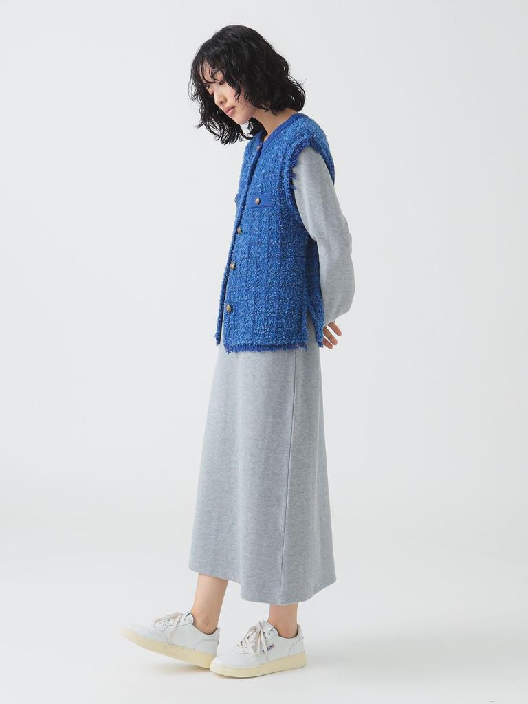 B:MING LIFE STORE by BEAMS S/S Knit Vest, Tweed Knit Vest, 25SS, Women's, Blue, Free Size