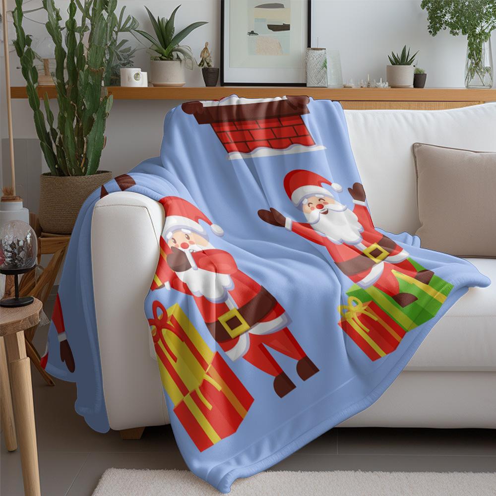 Cozy Christmas Throw Blanket Soft Flannel Reindeer Santa Claus Festive Holiday Home Decor Gift Idea Winter Warm Comfort