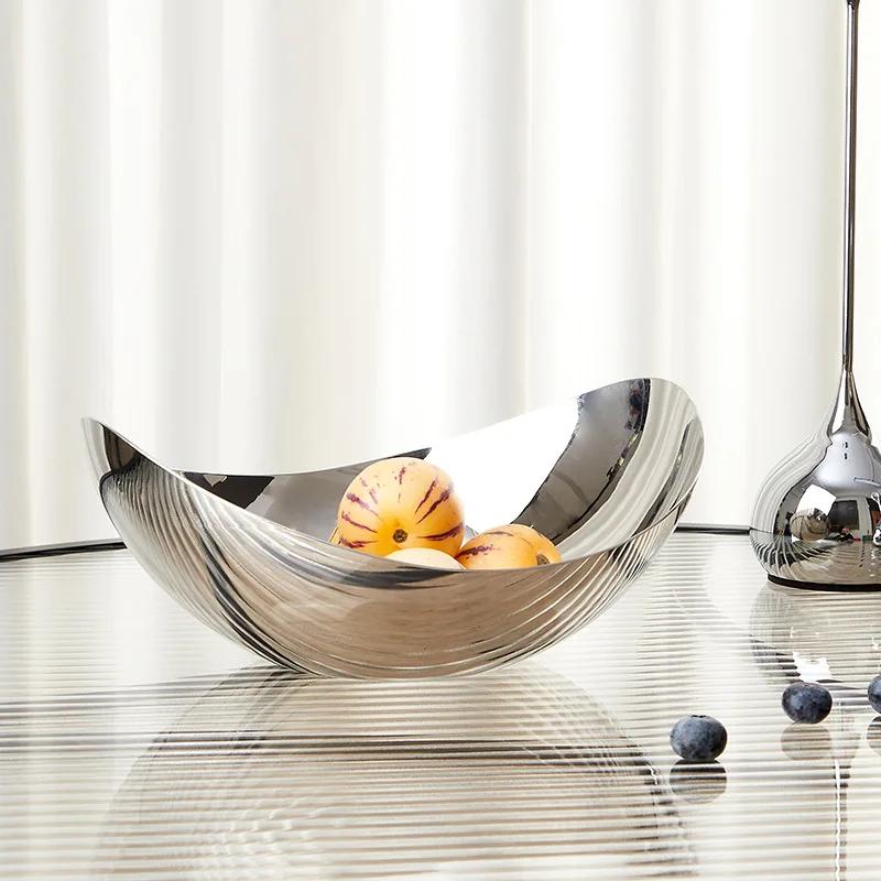 Nordic Stainless Steel Serving Tray Luxury Fruit Bowl Metal Plate Dishes for Candy Dessert Snack Hotel Home Decoration