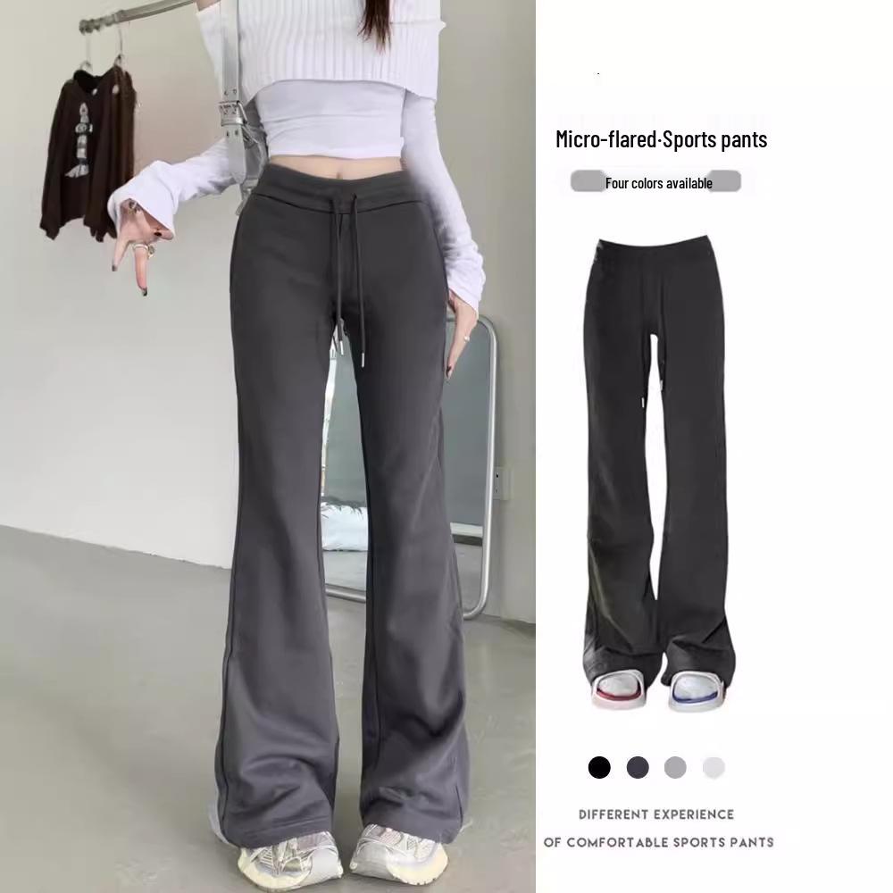 

2024 Gray High-Waisted Women s Flared Yoga Pants with Drawstring and Draping Design M [90-105 cm]