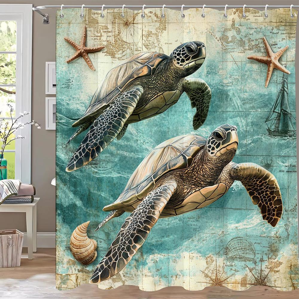 Sea Turtle /Marine Turtle Printed Shower Curtain, Bathroom Decorative Bathtub Curtain With Hooks,Home Decoration Curtain