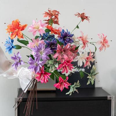 3-headed Lilies Artifiical Flower Branch 86cm Height with Green Leaves Simulation Flower Flexible Stems Lily Fake Flower