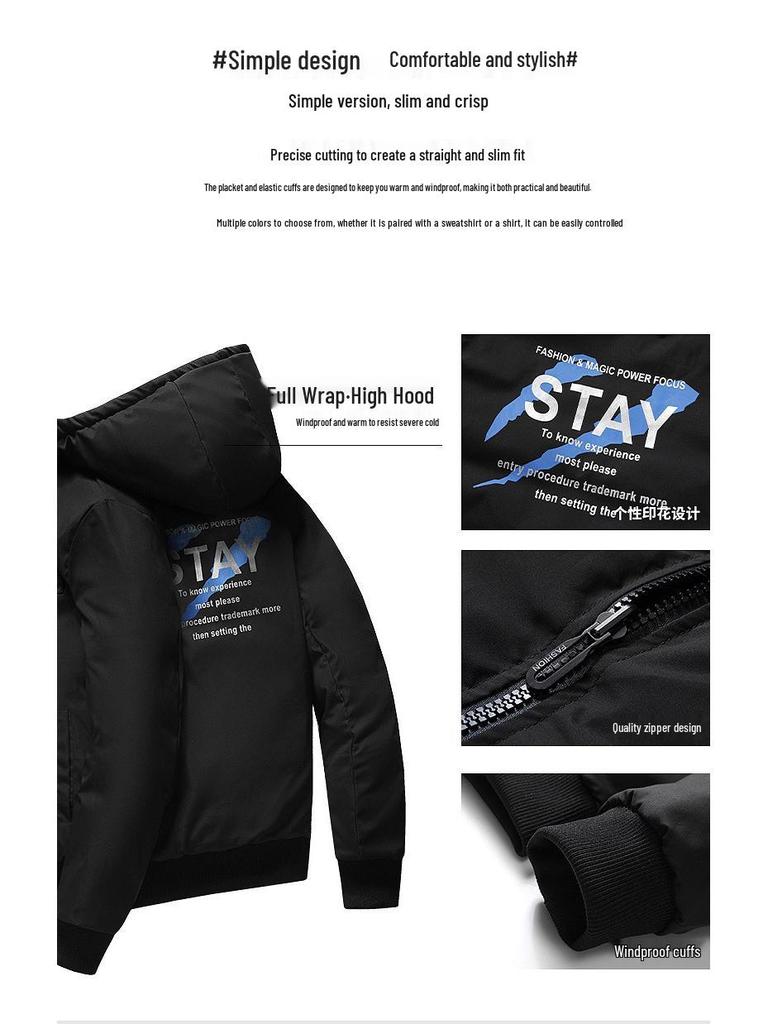 Men's Reversible White Duck Down Puffer Jacket: Short, Hooded, Solid Color, Warm, Windproof for Autumn and Winter