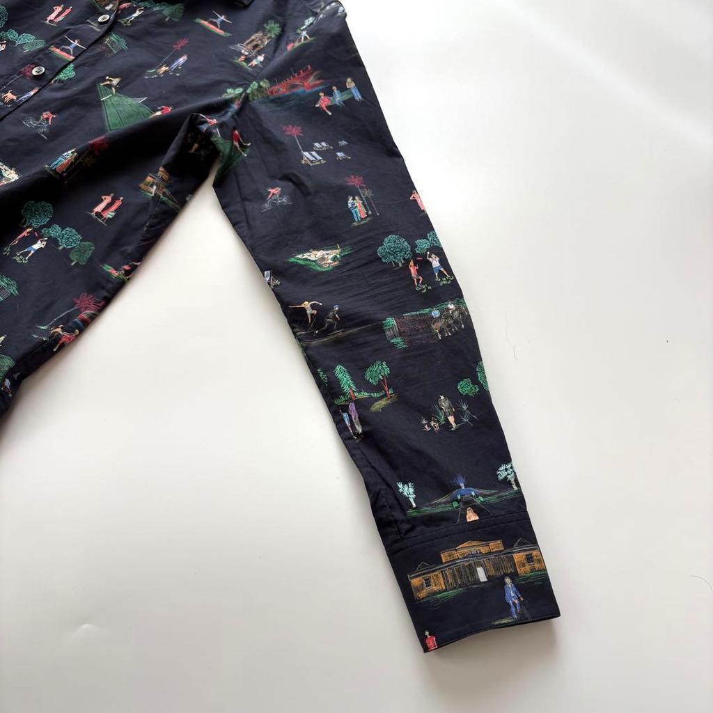 Used [Good Condition] Paul Smith London Park Print Long Sleeve Shirt Navy Illustration All Over Pattern
