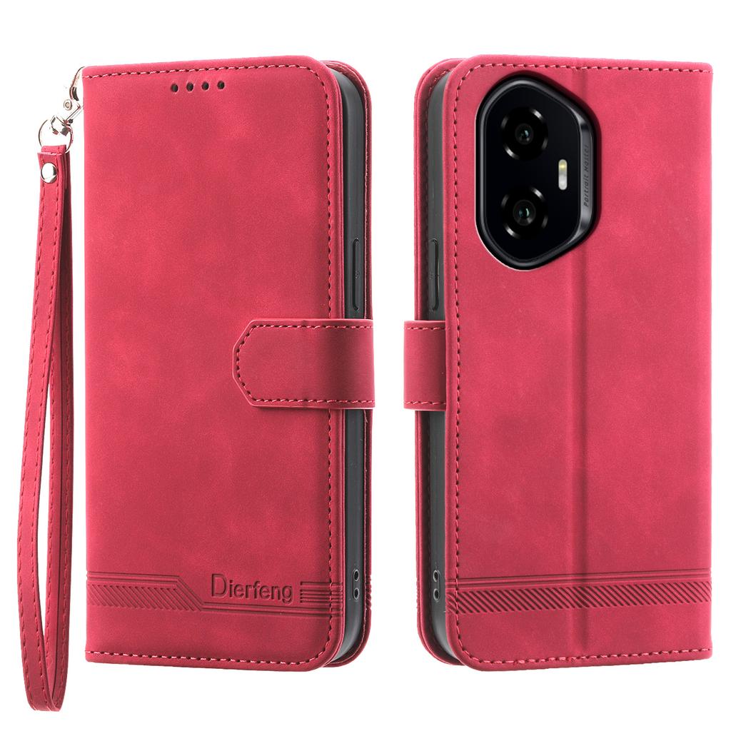 DIERFENG DF-03 For Honor 300 Leather Case Lines Imprint Wallet Phone Cover