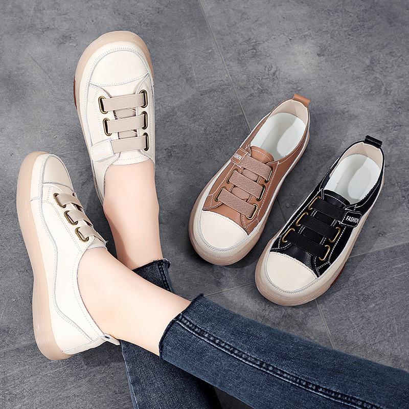 Korean Style Womens Casual Shoes With Leather Patchwork And Velcro For Summer And Spring Wear