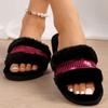 Fashion Winter Bling Cotton Slipper for Women Mix Color Faux Fur Plush Slippers Woman Slip On Non Slip House Flats Furry Slides Mujer