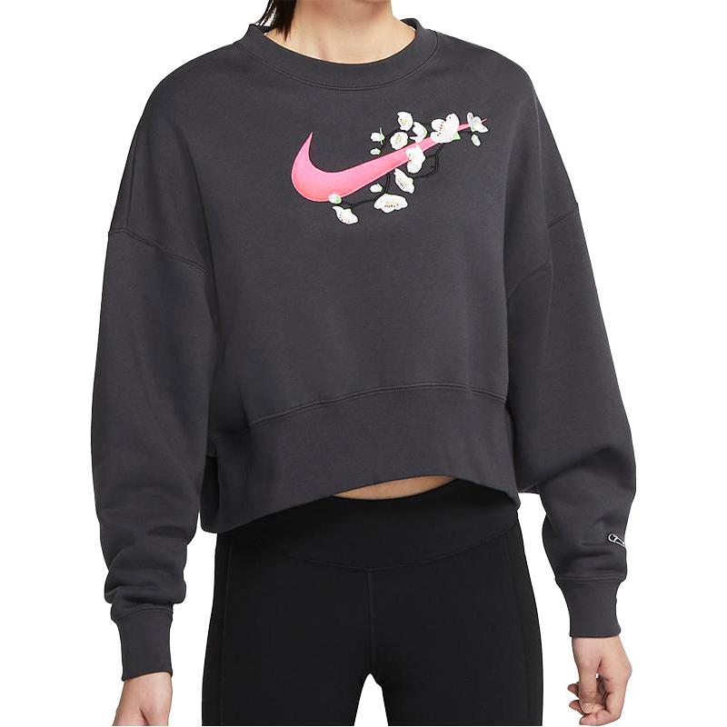 Nike Logo Sports Casual Crewneck Sweatshirt Women Sweatshirt Dark-Gray DJ4136-062