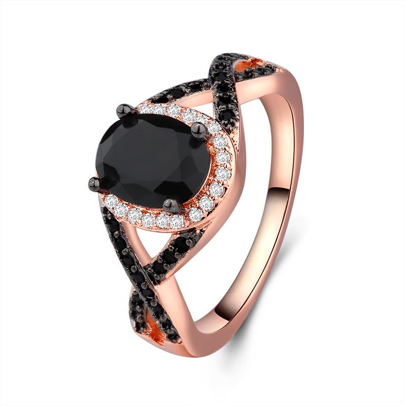 Platform Jewelry Genuine Zirconium Diamond Gold-Plated Black Diamond Ring