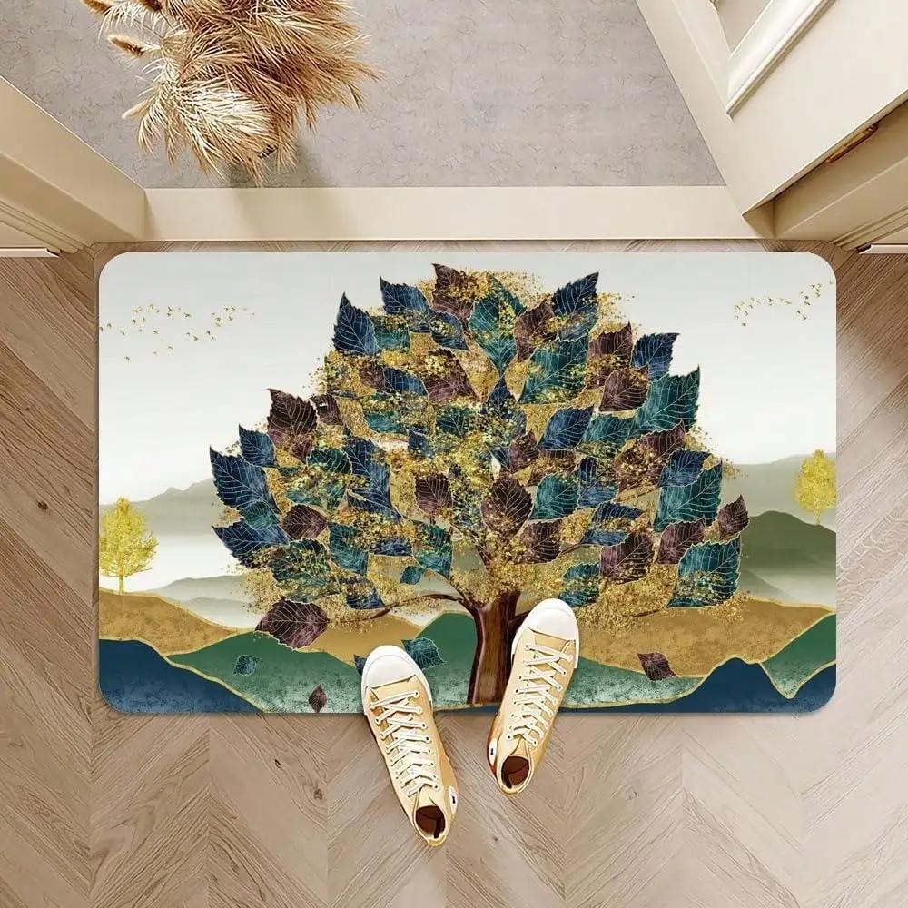 Non Slip Quick Dry Absorbent Vintage Floral Bath Carpet Mat Rug Easy Clean Home Decor for Bathroom Shower Sink Bathtub Door