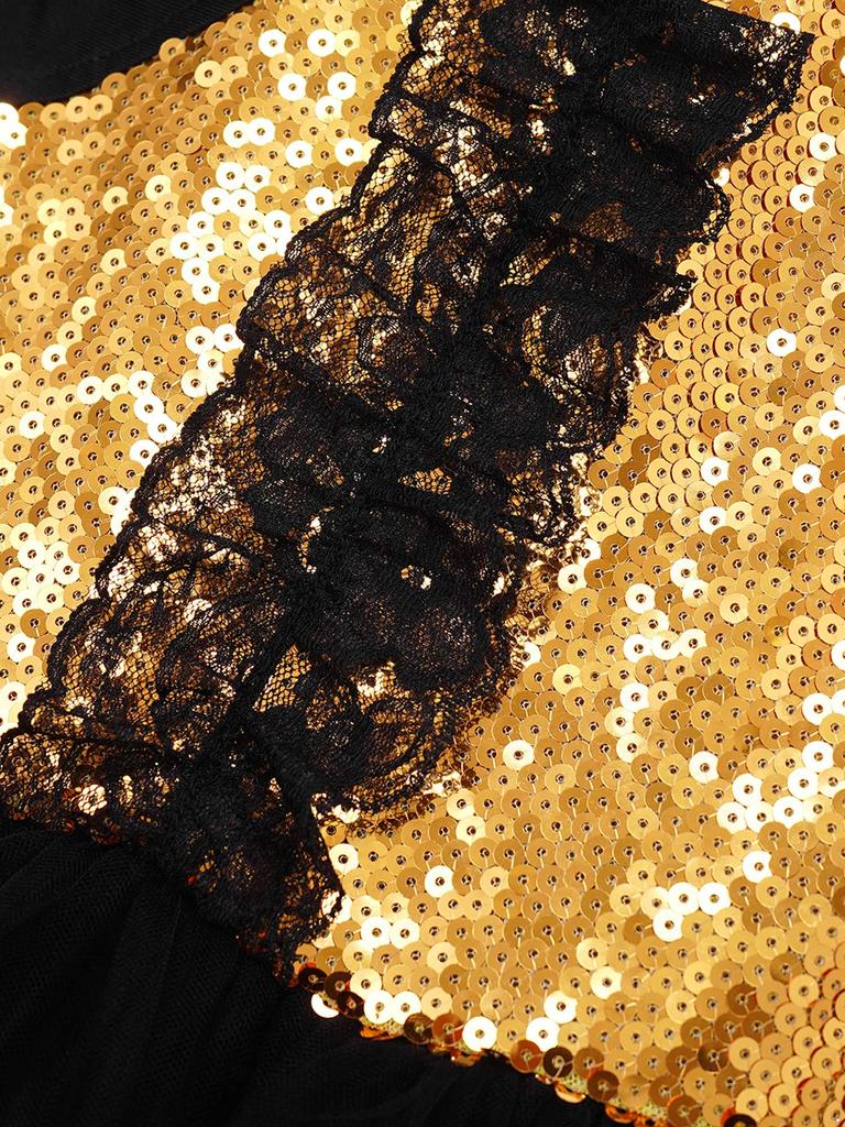 Kinder Mädchen Glitzer Pailletten Tanz Tutu Ballett Kleid Neckholder Gymnastik Trikot Modern Latin Jazz Tanzen Performance Kostüm