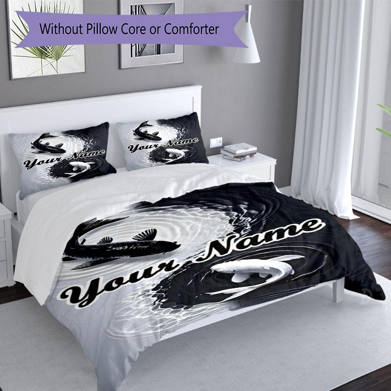 3PC Custom Name Koi Fish Yin Yang Bedding Set Duvet Cover Closure Includes 1 Duvet Cover & 2 Pillowcases for Bedroom