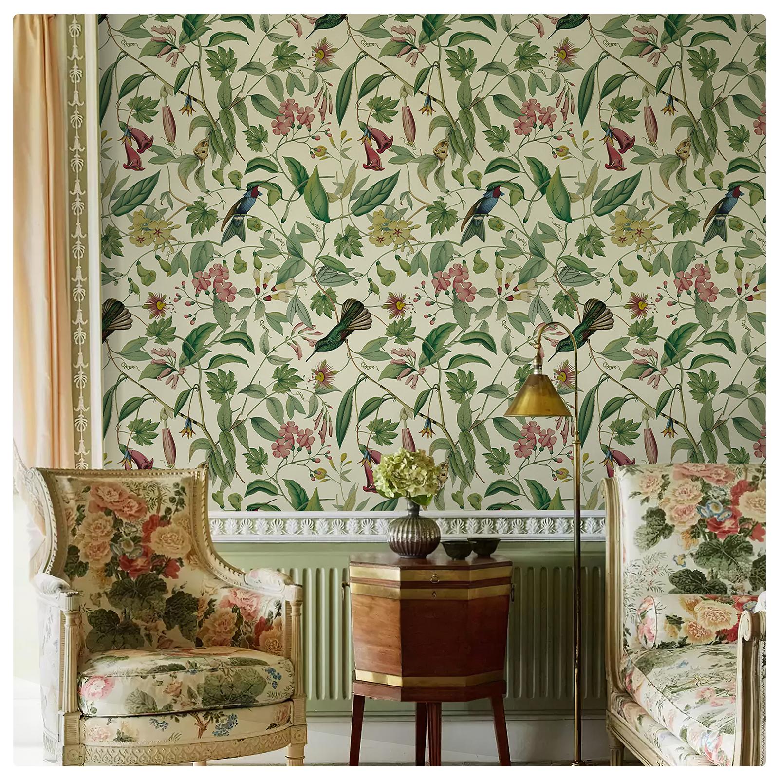 

Обои самоклеящиеся с цветочным рисунком «Синяя птица» Современные цветочные ПВХ Водонепроницаемые обои Отклеивающиеся наклейки на стены Домашний декор 44x150CM