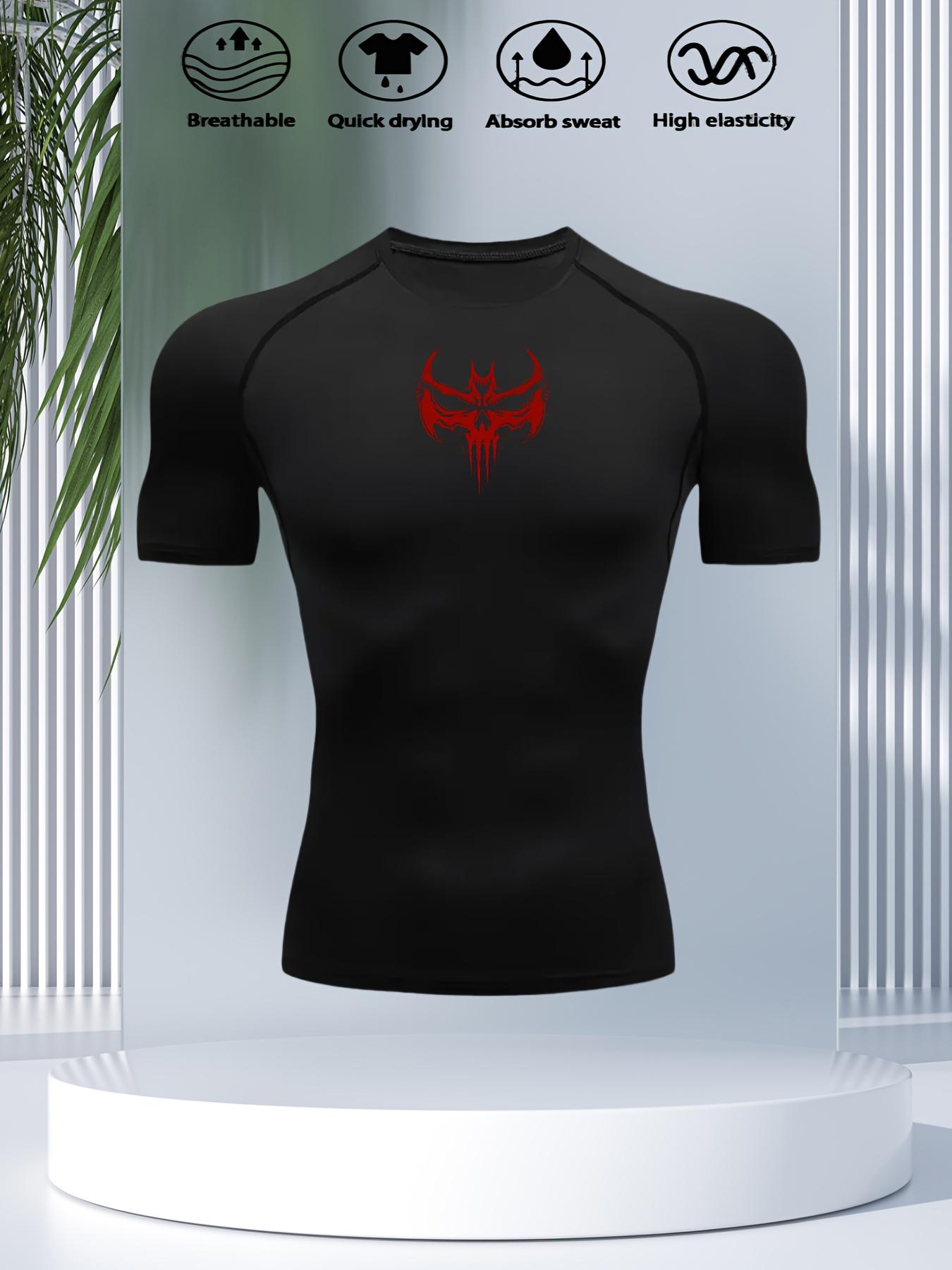 Men s Black Venom Skull Print Compression T-Shirt, Quick Dry Breathable Workout Top S