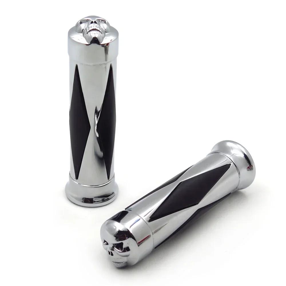7/8" 22mm Skull Diamond Style Hand Grips for Harley Davidson Motorcycle Parts Chromed