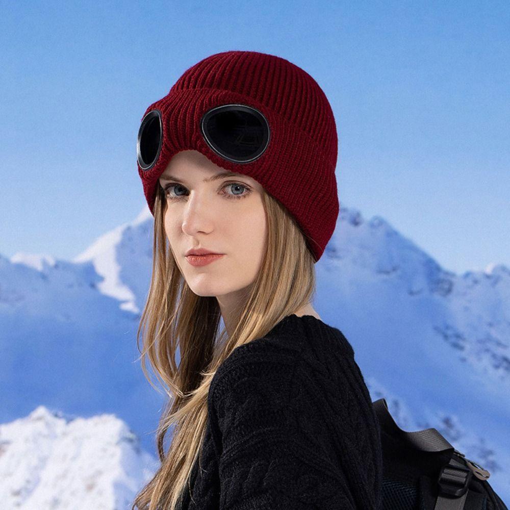 Afneembare Bril Warme Ski Masker Hoeden Winddichte Gebreide Hoed Mode Winter Bril Petten Buiten