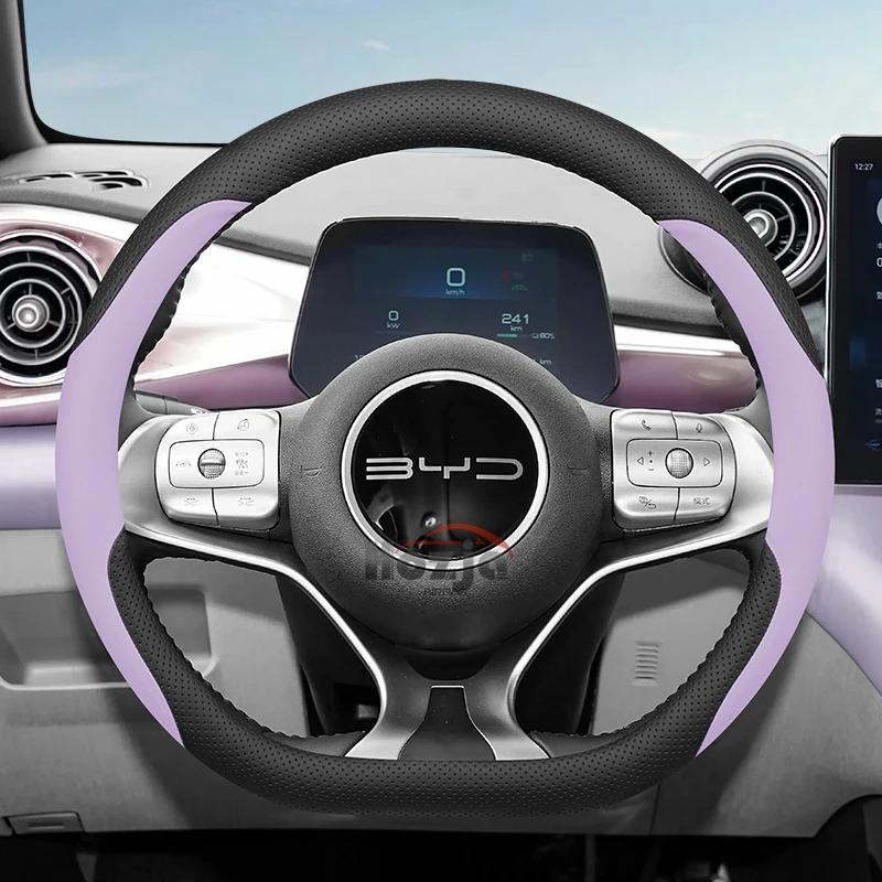 Leder Lenkradbezug für Auto für BYD Atto 3 Yuan Plus TANG Song plus 2022 2023 2024 2025 Kein Nähen von Hand erforderlich Zubehör