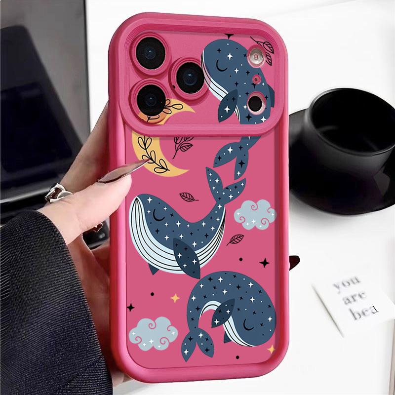 Cartoon Whale Patterned Phone Case For iPhone 17 Pro Max Air 16e 16 15 14 Pro Max 13 12 Pro 16 15 Plus Shockproof Silicone Cover