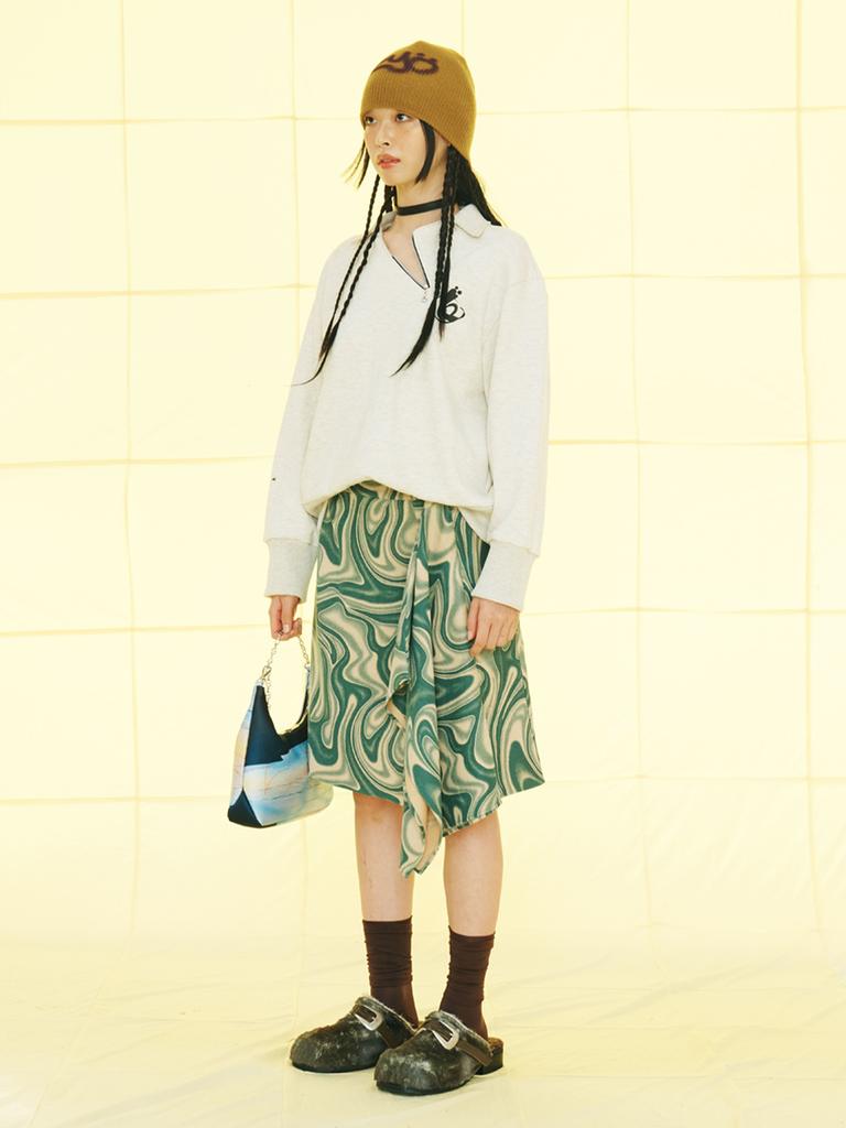 Kyo Swivel Slit Drape Skirt_Evergreen