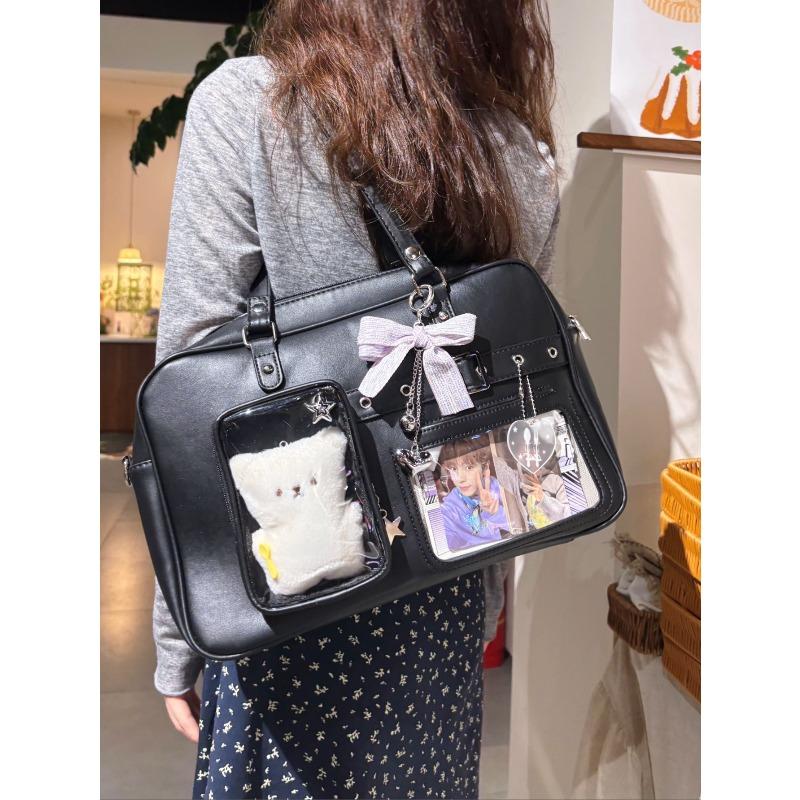 Two-dimensional element large-capacity transparent millet badge bar doll girls commuting single shoulder diagonal backpack