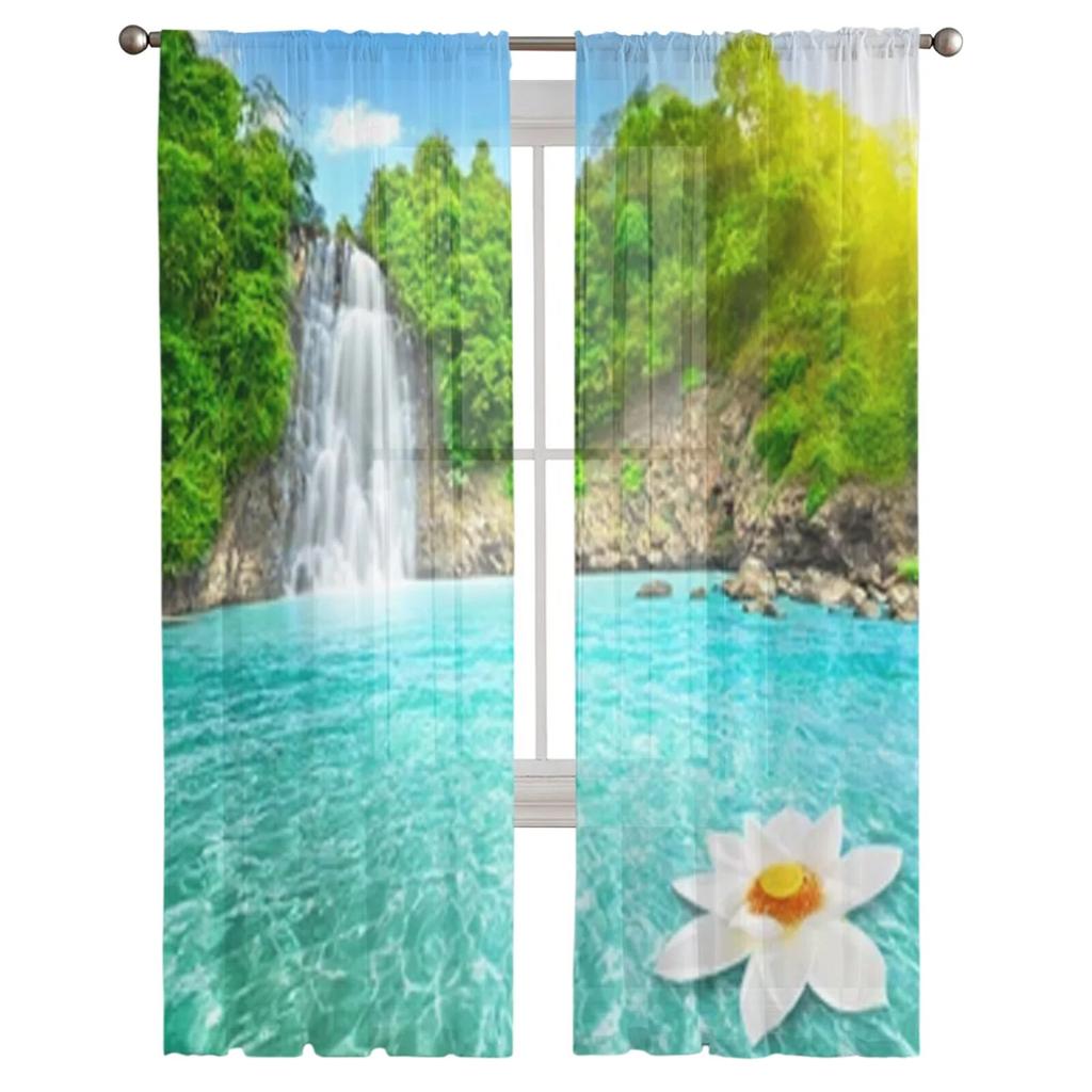 Beautiful Lotus Flower Waterfall Sheer Curtains Bedroom Voile Curtain Living Room Window Sheer Curtains Kitchen Tulle Drapes
