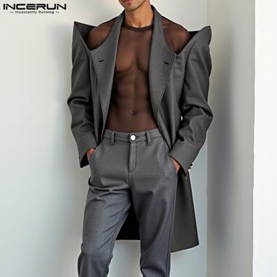 Men Spring Cold Shoulder Long Sleeve Long Coats Blazer