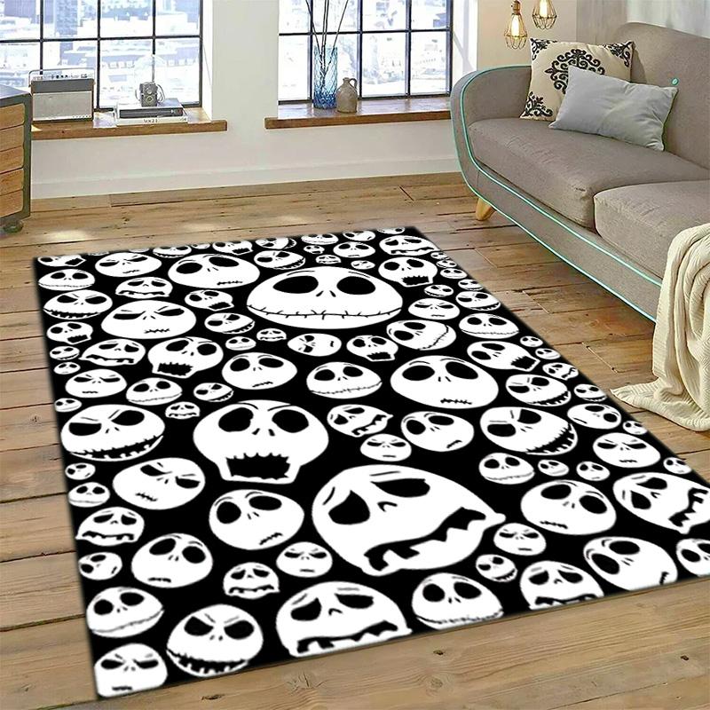 1PC Skull Dark Gothic Pattern Printed Carpet Rug for Living Room Bedroom Home Sofa Decoration,Non-slip Floor Mat Floor Mat