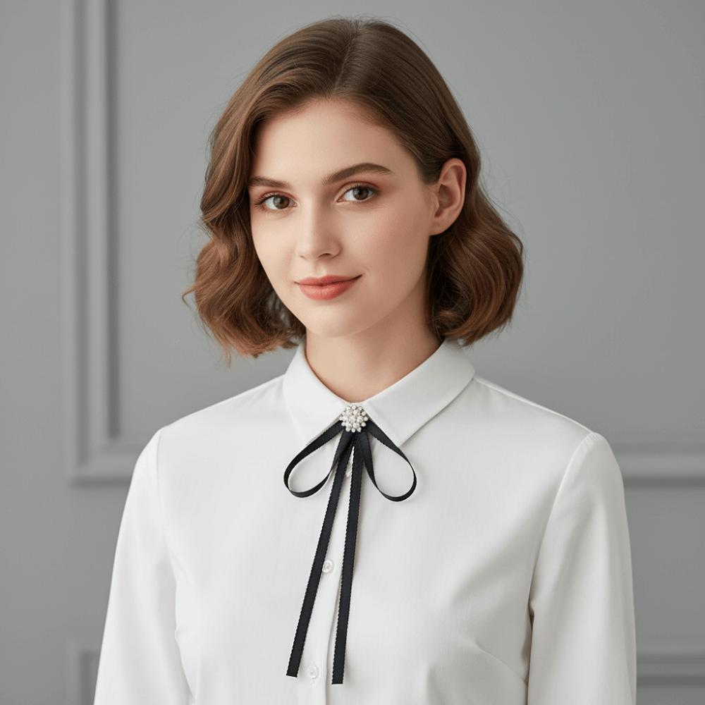 Pearl Black Ribbon Pin Solid Color Funerals Memorial Pin Simple Black Bow Necktie  Girl