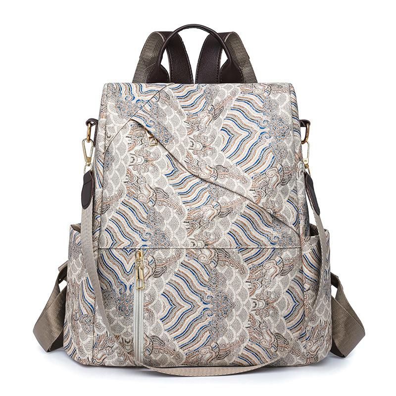 Multifunctional Anti-Theft Women Backpack Large Capacity Printed Student Commuter School Bag Fashionable Versatile Shoulder Bag