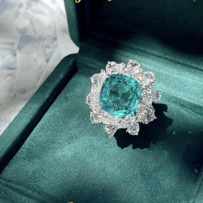 Anello Fiore Verde Paraiba da Donna Lusso Anello Girasole Imitazione Smeraldo Full Diamond