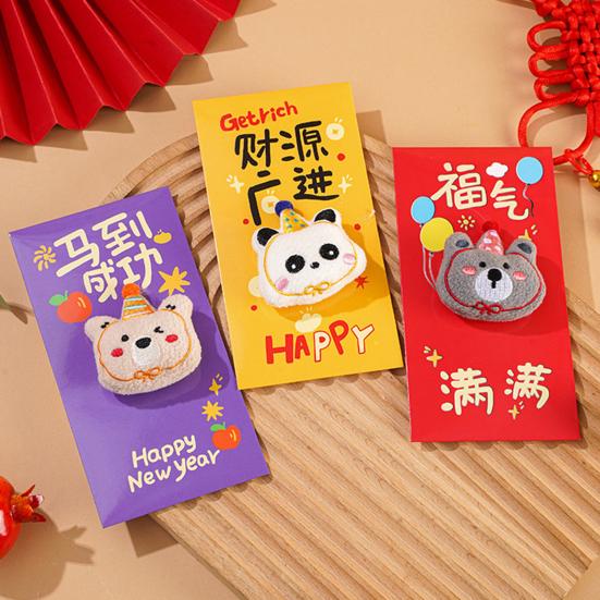 6Pcs Red Envelopes 3D Embroidery Plush Pendant Zodiac Horse Design Matte Cardboard Red Envelope 2026 New Year Gift
